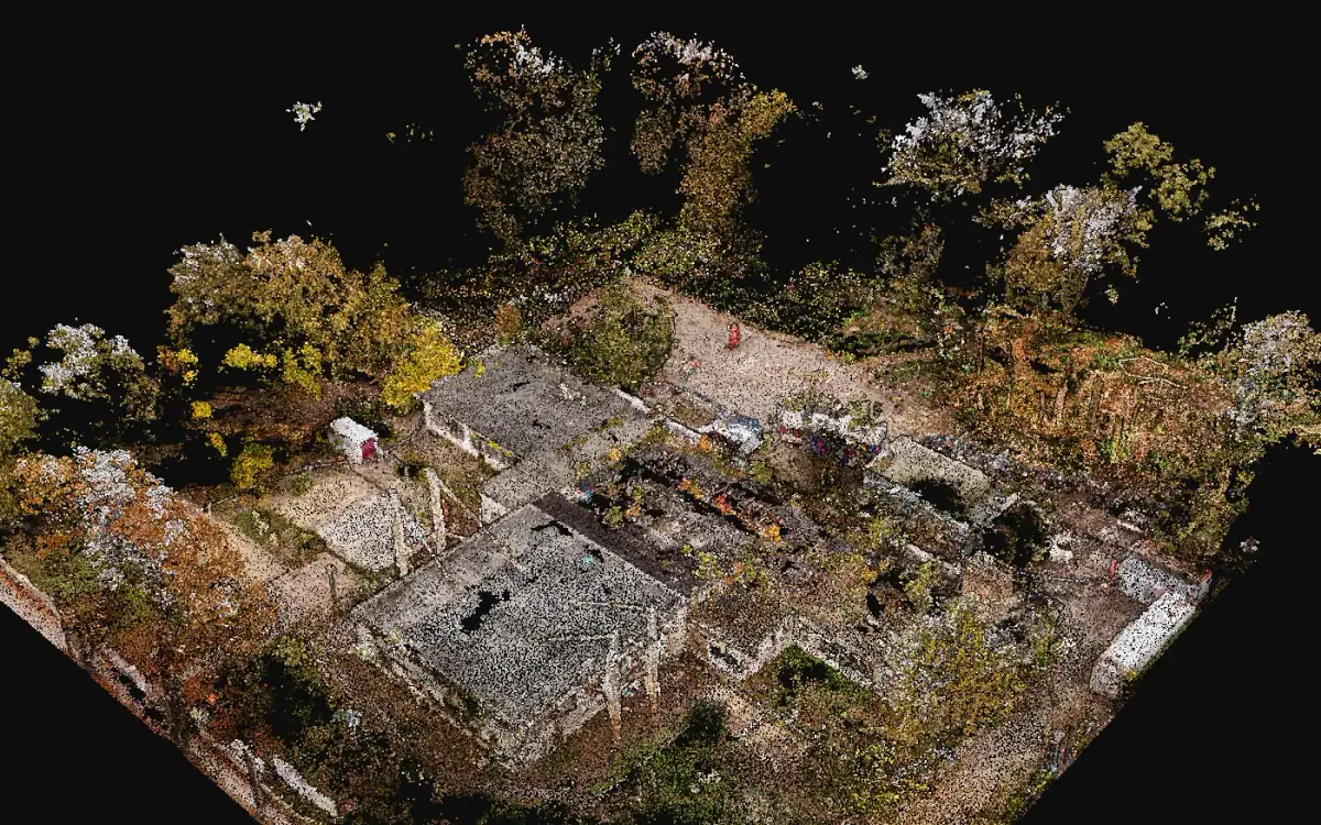 The same point cloud without vegetation: ground, walls and buildings exposed